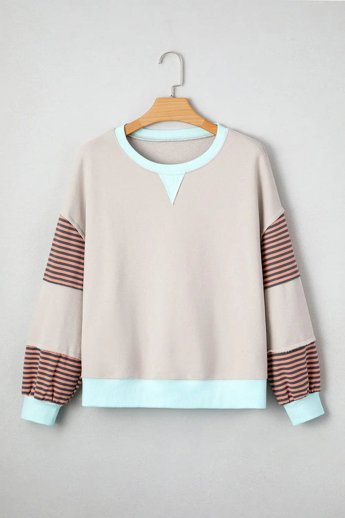 Striped Patchwork Drop Shoulder Sweatshirt - Tops/Sweatshirts & Hoodies