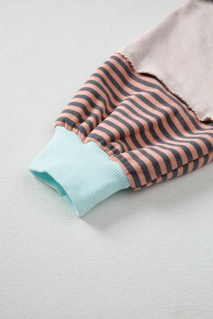 Striped Patchwork Drop Shoulder Sweatshirt - Tops/Sweatshirts & Hoodies
