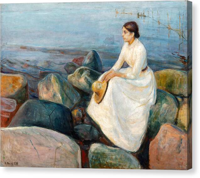 Summer night, Inger on the beach - Canvas Print