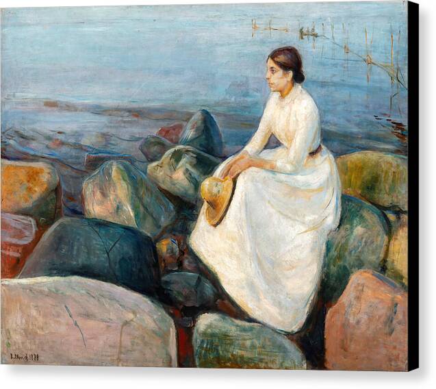 Summer night, Inger on the beach - Canvas Print