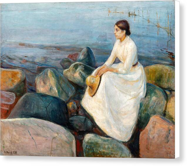 Summer night, Inger on the beach - Canvas Print