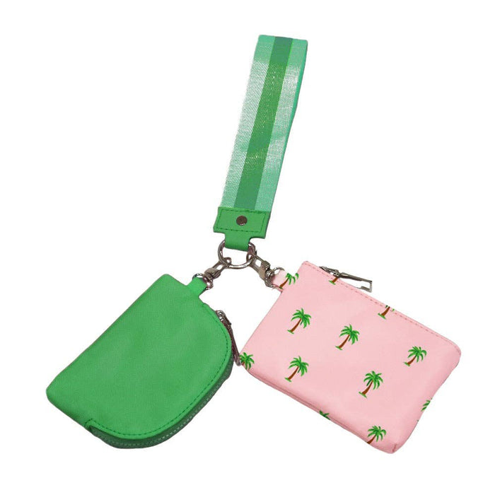 Summer Spritz Dual Pouch Wristlet - Emerald & Pink Palm Tree Edition