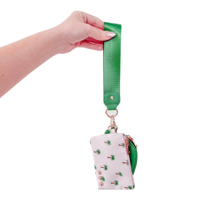 Summer Spritz Dual Pouch Wristlet - Emerald & Pink Palm Tree Edition