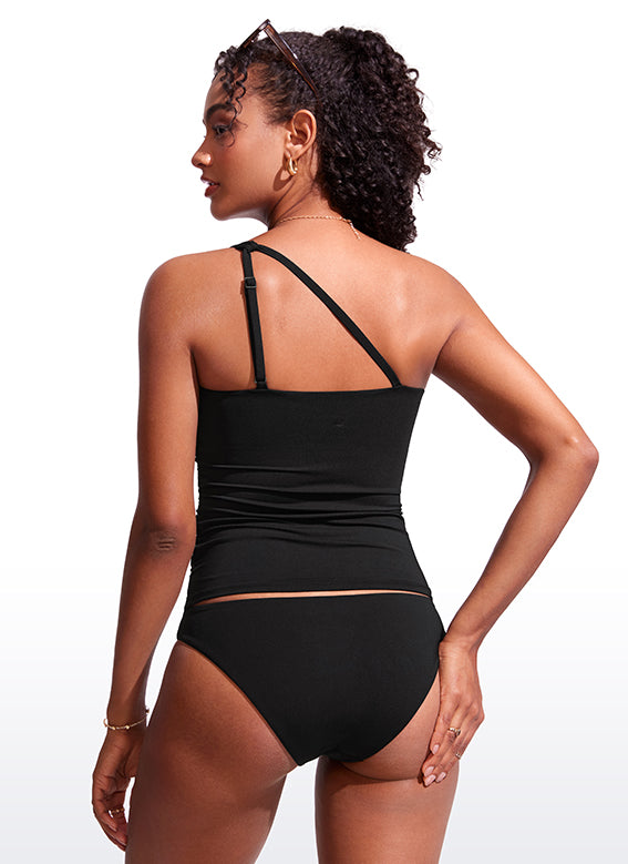 CRZ YOGA women's One Shoulder Tankini Ruched Adjustable Bathing Suits Black