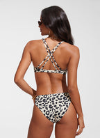 CRZ YOGA Women's Swimwear Tops Sunshine Bikini Top V Neck Criss Cross Primulin Leopard Print