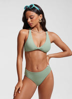 CRZ YOGA Women's Swimwear Tops Sunshine Bikini Top V Neck Criss Cross Green Palm Court