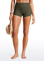 CRZ YOGA Women's Swimwear Bottoms High Waisted Swim Shorts 3'' Dark Olive