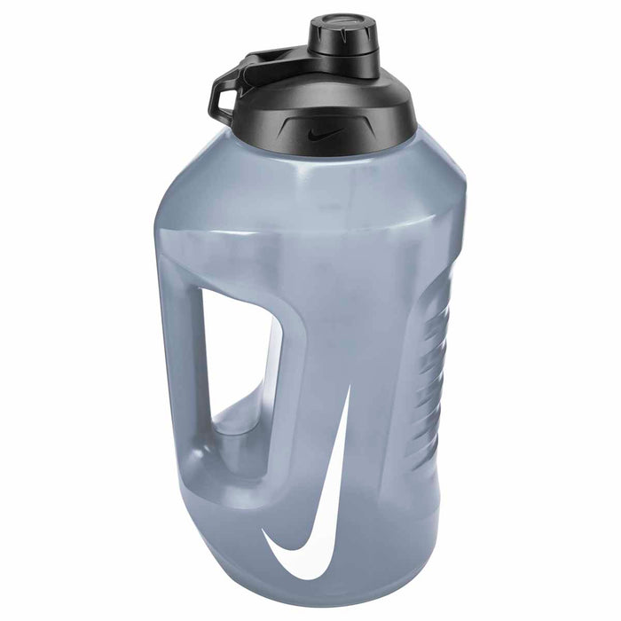 Nike Super Jug 128oz water bottle in anthracite, black, and white with a large capacity and durable design.
