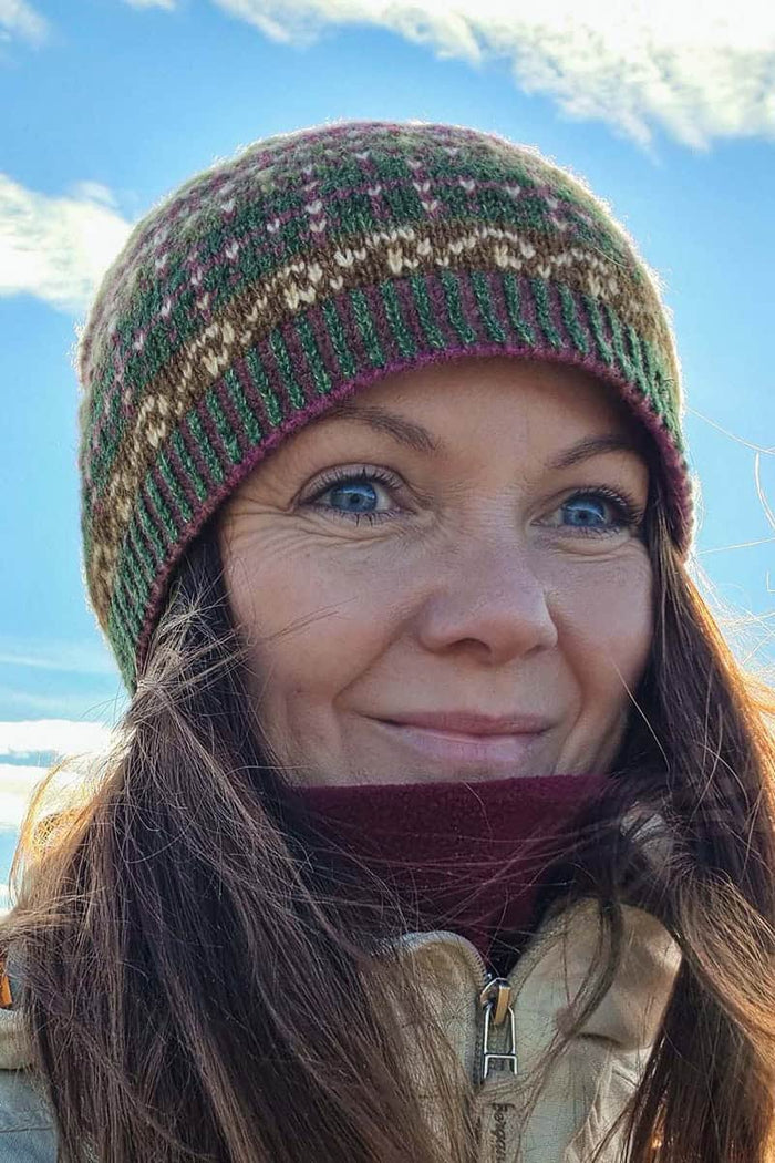 Swimzi Burra Fern beanie hat in multi colors, stylish knit hat with fern pattern, perfect for cold weather.
