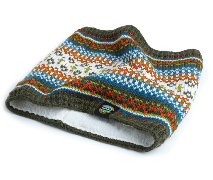 Swimzi Greenland Nordic knit neck warmer in multi-color, designed for warmth and style, perfect for cold weather.