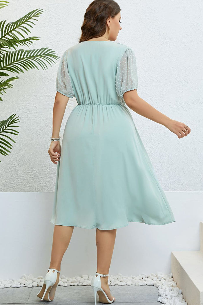 Swiss Dot Mesh Sleeve Buttoned Dress - Madikfashions.com