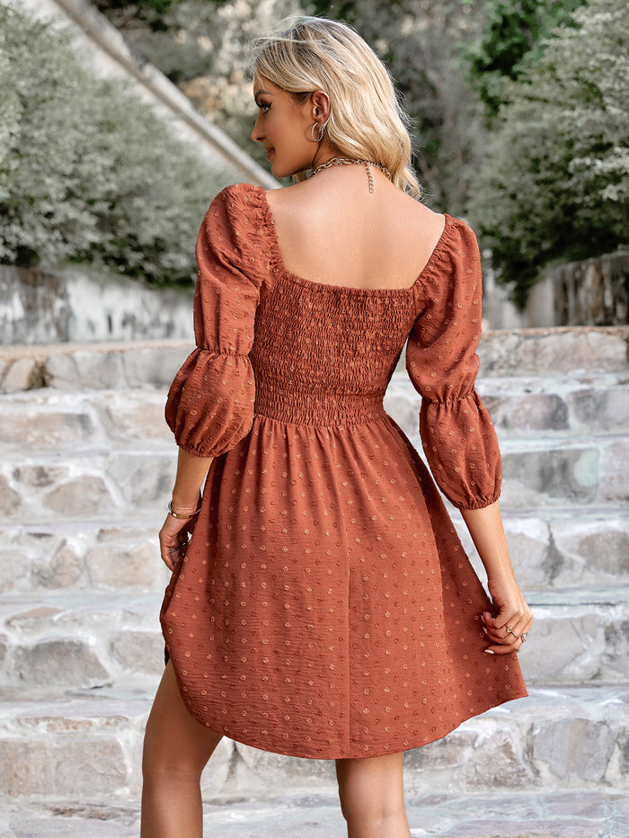 Swiss Dot Smocked Scoop Neck Dress - Madikfashions.com