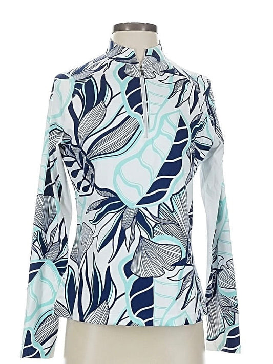 Tail Activewear White, Aqua & Navy Tropical Print Pullover Size S