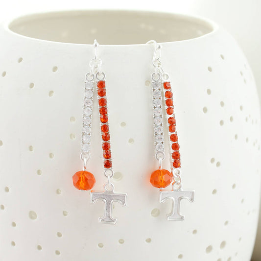 Tennessee Volunteers Power T Crystal Bar Dangle Earrings