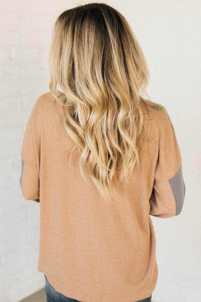 Textured Drop Shoulder Henley Top - Tops/Long Sleeve Tops