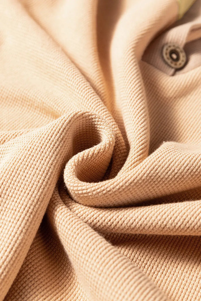 Textured Drop Shoulder Henley Top - Tops/Long Sleeve Tops