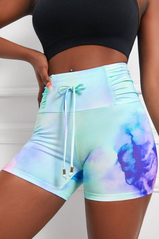 Tie-Dye Tie Detail Ruched Sports Shorts - Madikfashions.com