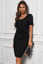 Tied Short Sleeve Scoop Neck T-Shirt Dress - Madikfashions.com