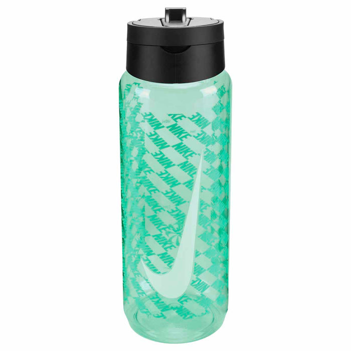 Nike TR Renew Recharge 24oz water bottle with mint foam, black, light menta, and white graphic design, made for active hydration.