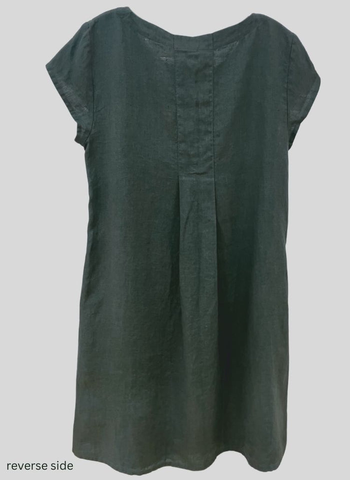 Tuck Back Dress, shown in Petrol, on the reverse side.  Featuring pintuck and seam detail.