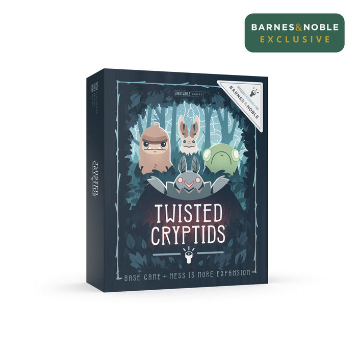 Barnes & Noble exclusive: "Twisted Cryptids: Base Game & Ness Is More Expansion Kit" by Unstable Games, featuring three cartoon cryptids on the cover.