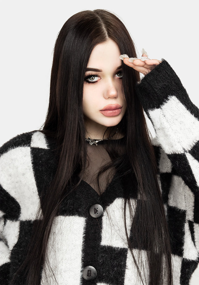 Two-Tone Checkerboard Cardigan