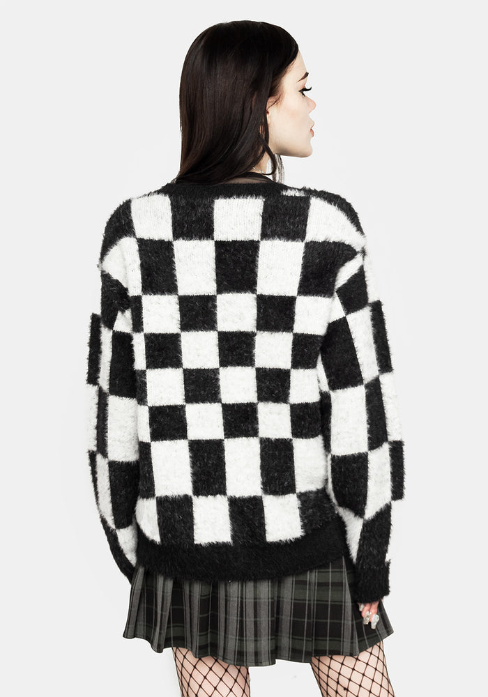 Two-Tone Checkerboard Cardigan