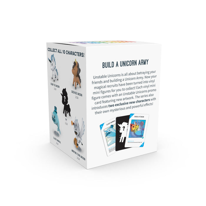 Unstable Unicorns: Vinyl Figure Blind Box by Unstable Games offers a surprise element, with each box containing vinyl figures that feature character images and description text about building your own unicorn army, keeping the adventure alive with every new addition to your collection.