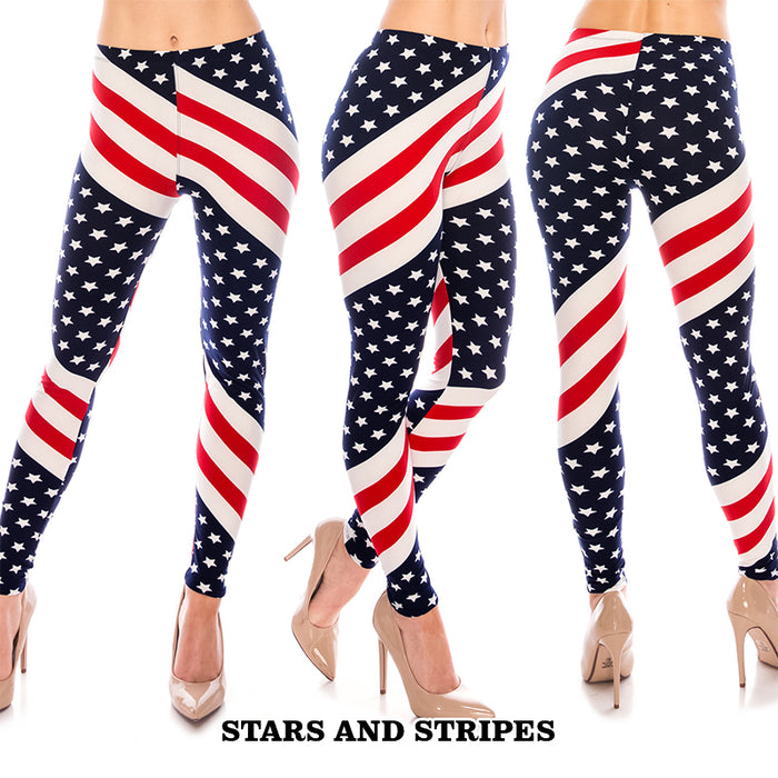 USA Patterned Ultra Soft Leggings (Regular/Plus Size)