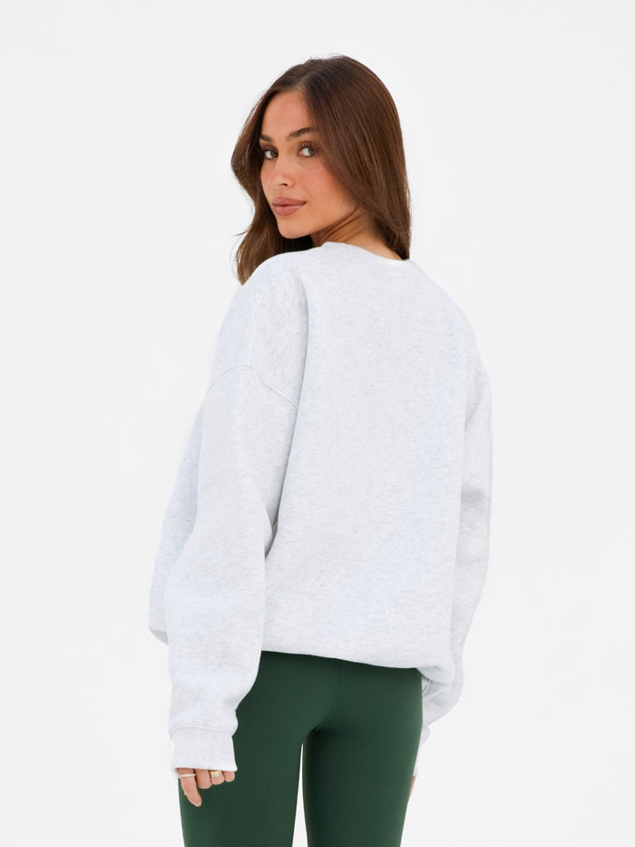 Varsity Oversized Jumper - Marl White & Deep Green