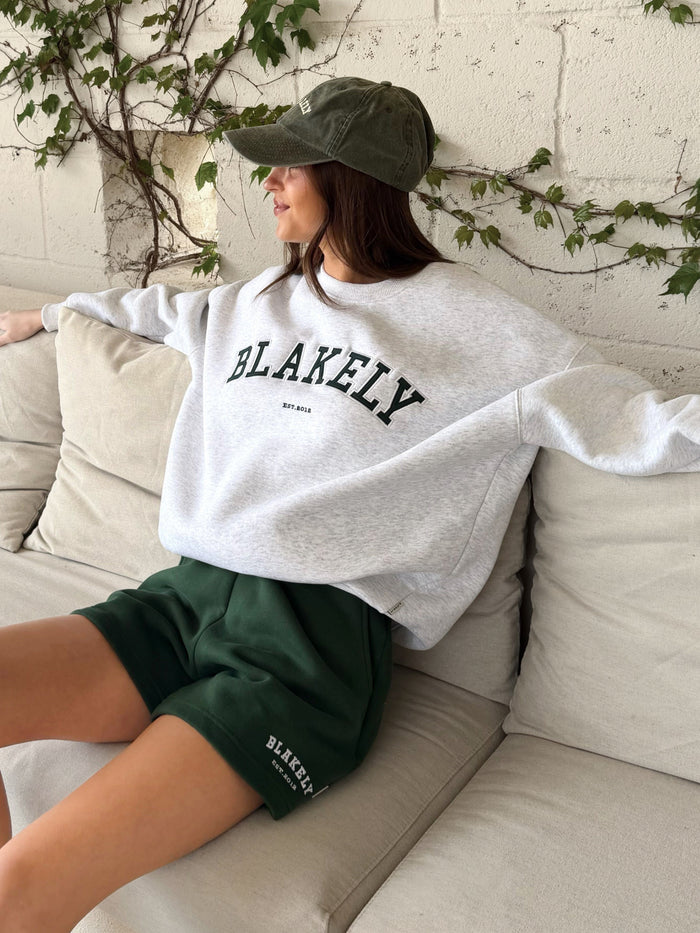 Varsity Oversized Jumper - Marl White & Deep Green