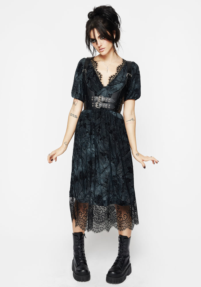 Vice Lace Trim Velour Midi Dress