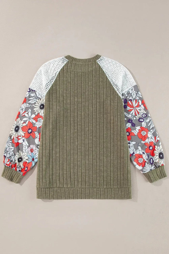 Shop Vineyard Green Plus Size Textured Floral Patchwork Raglan Sleeve Blouse at eAura