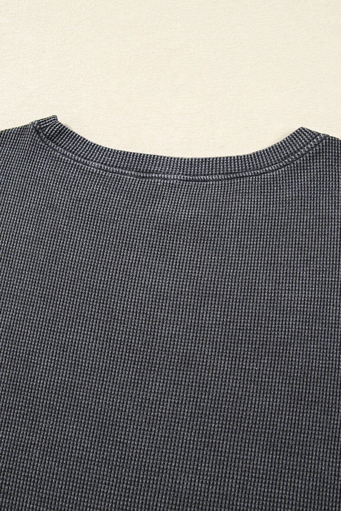 Waffle Textured Long Sleeve Loose Top - Tops/Long Tops