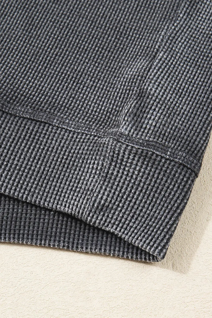 Waffle Textured Long Sleeve Loose Top - Tops/Long Tops