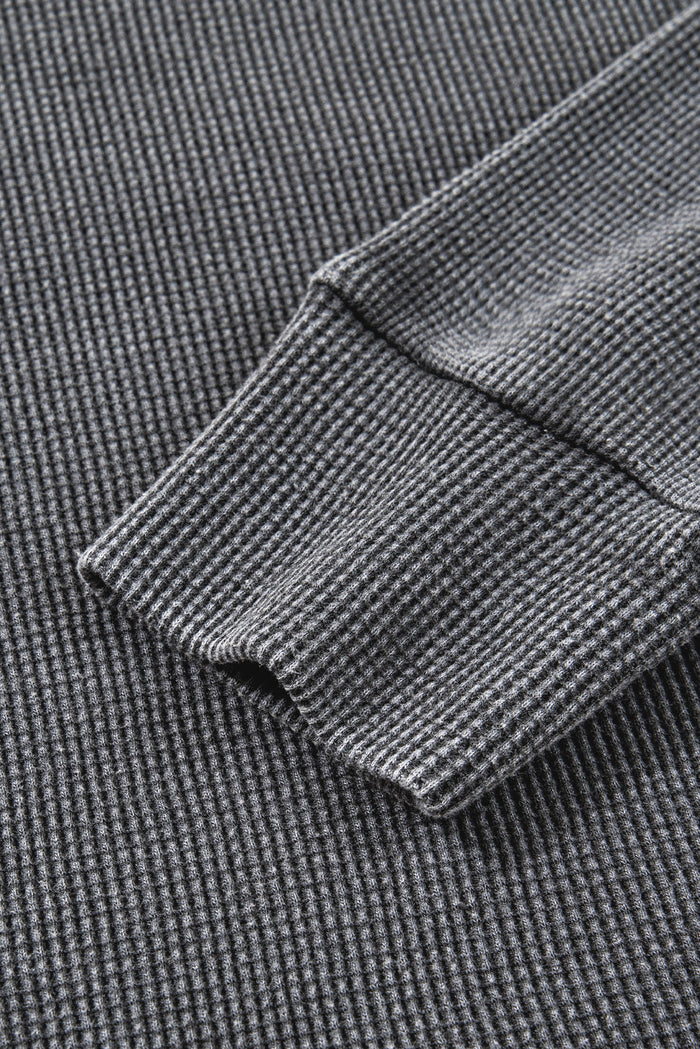 Waffle Textured Long Sleeve Loose Top - Tops/Long Tops