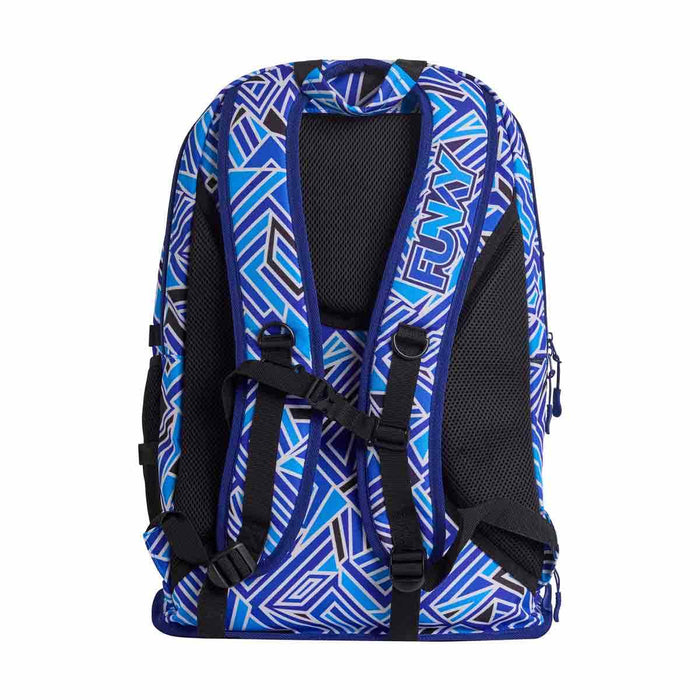 Way Funky Blue Bits Elite Squad backpack in vibrant blue with multiple compartments and adjustable straps.