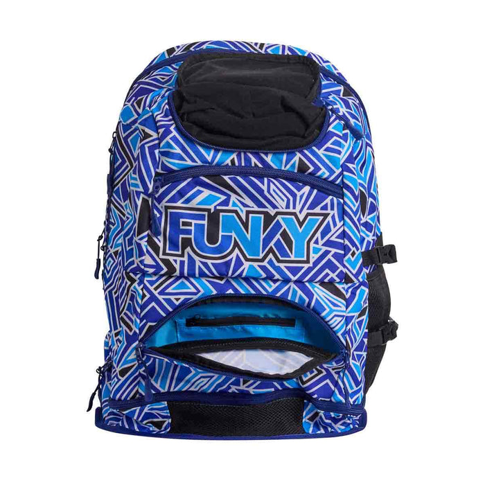Way Funky Blue Bits Elite Squad backpack in vibrant blue with adjustable straps and multiple compartments.