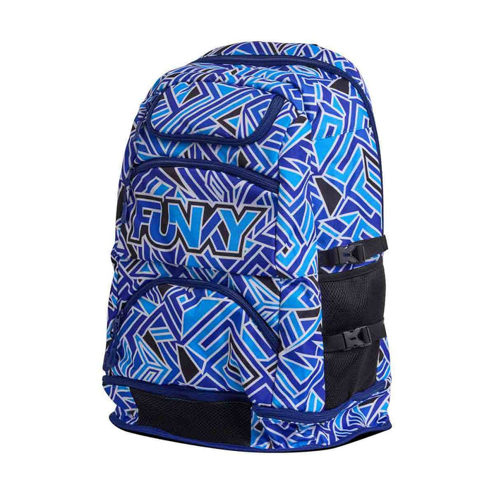 Way Funky Blue Bits Elite Squad backpack in blue, featuring multiple compartments and adjustable straps, designed for everyday use.