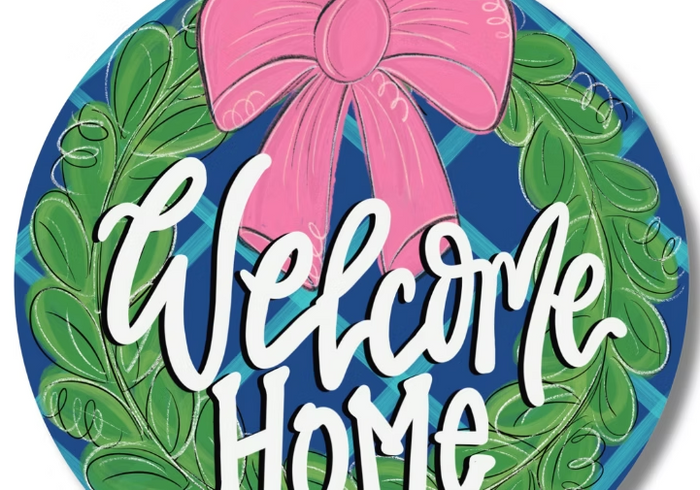 Welcome Home Pink Bow Door Hanger