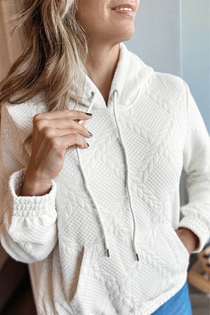 White Cable Lattice Texture Hoodie - S - Tops/Sweatshirts & Hoodies