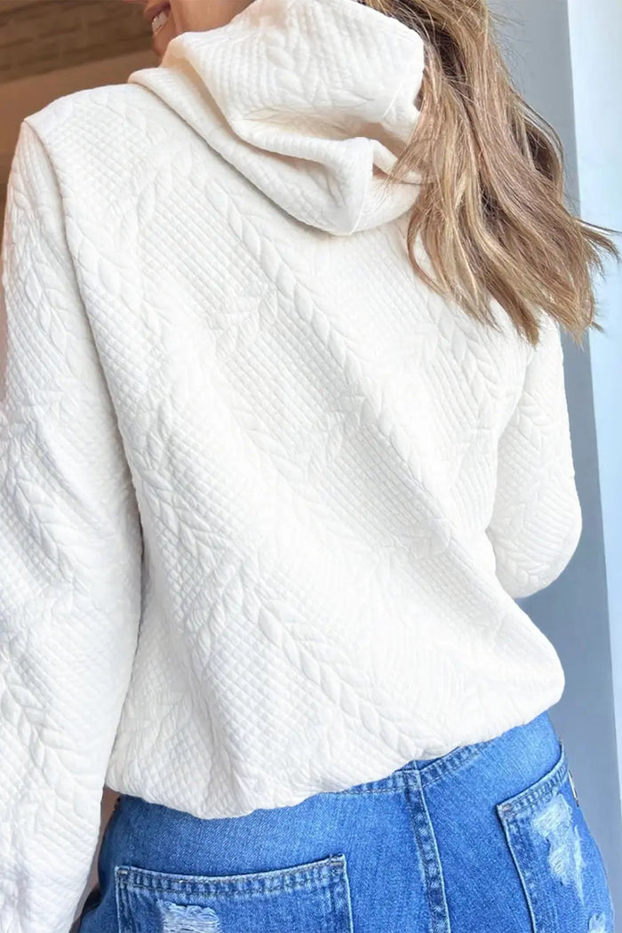 White Cable Lattice Texture Hoodie - Tops/Sweatshirts & Hoodies
