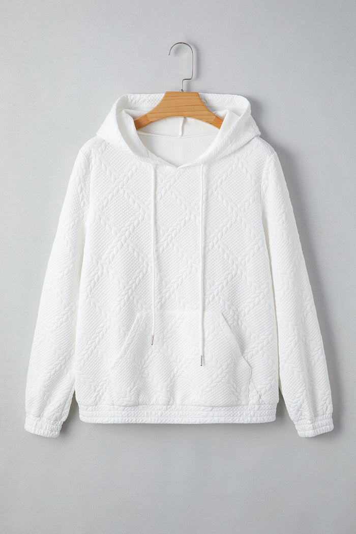 White Cable Lattice Texture Hoodie - Tops/Sweatshirts & Hoodies