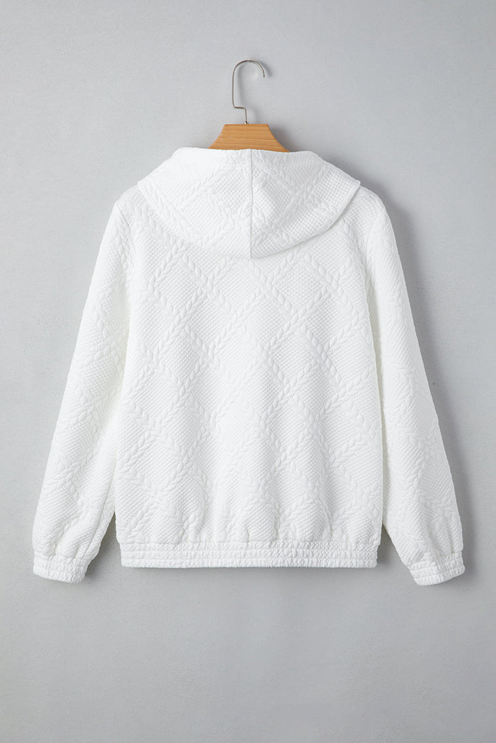White Cable Lattice Texture Hoodie - Tops/Sweatshirts & Hoodies