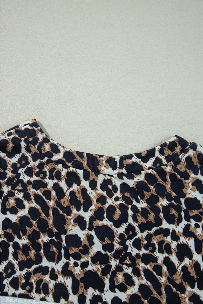 White Leopard Waffle Knit Patchwork Button V Neck Top - Tops/Long Sleeve Tops