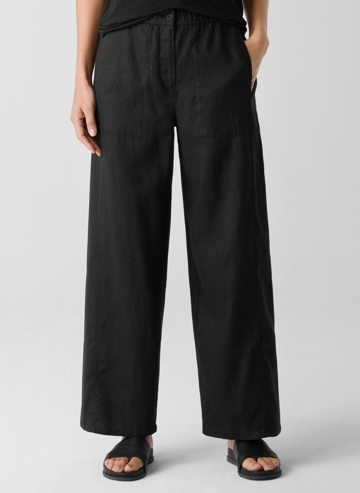 Wide Ankle Pant, shown in Black, size XS on 5'9" model.  100% Organic Linen.