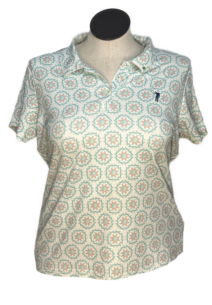 William Murray Women's White & Teal Floral Short Sleeve Golf Top Size XL