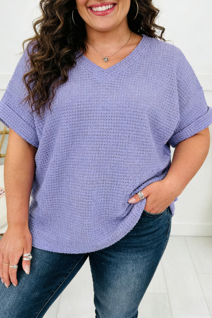 Wisteria Relaxed V-Neck Plus Size Waffle Knit Top