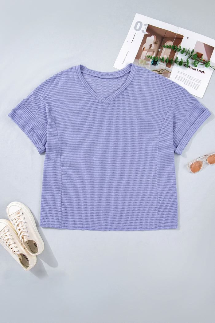 Wisteria Relaxed V-Neck Plus Size Waffle Knit Top