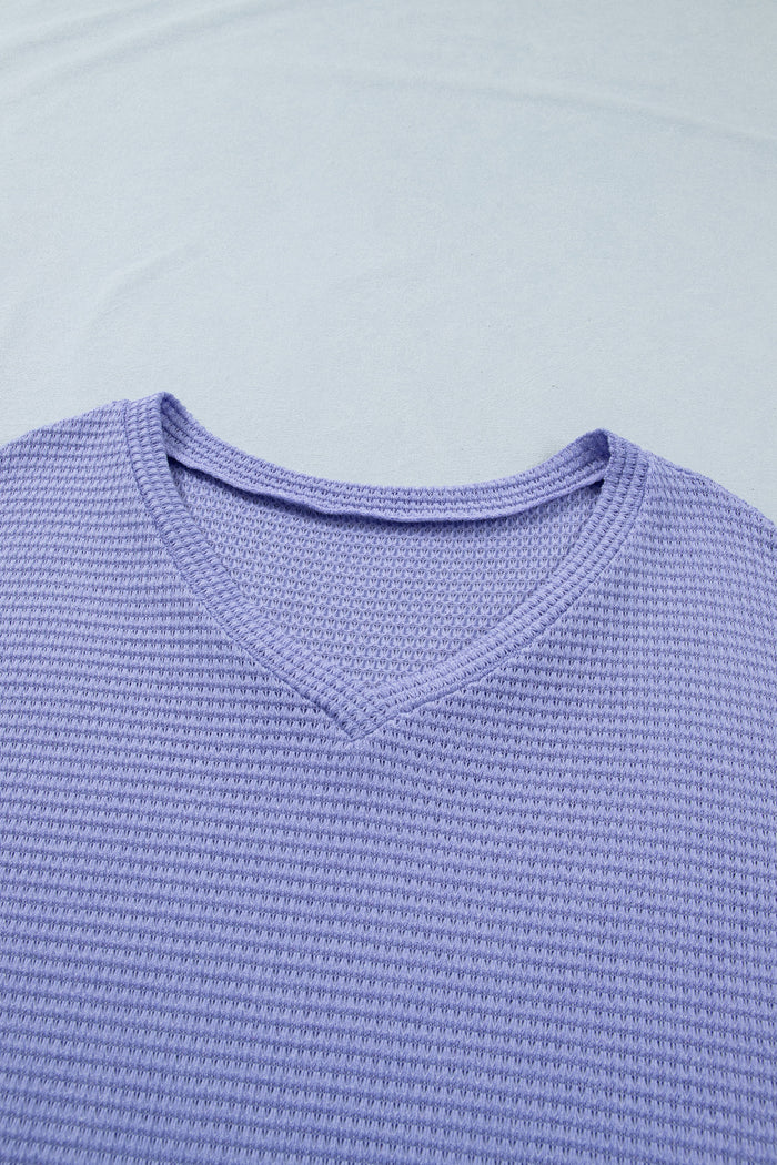 Wisteria Relaxed V-Neck Plus Size Waffle Knit Top